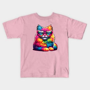 Rainbow Cute cat Wearing Glasses Heart kitten Love cat Funny Kids T-Shirt